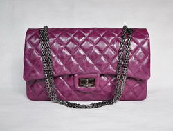 AAA Chanel Classic Flap Bags Oil-Wax Leather Purple Fake